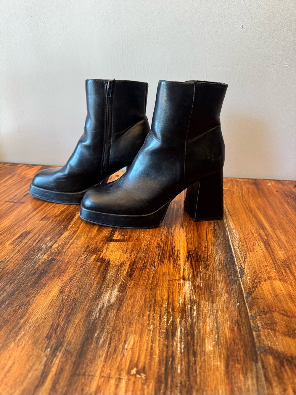 Black Platform Block Heel Ankle Boots - Women